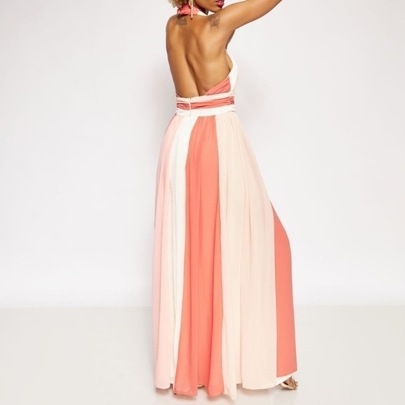 Coral color block halter maxi dress L’atiste by Amy - Picture 4 of 11